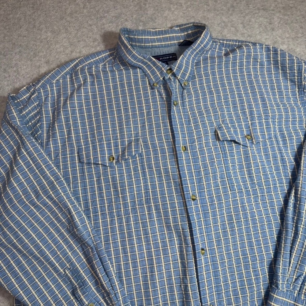 Roper Button Down Shirt Mens 3XL Blue Plaid Western Long Sleeve Cotton